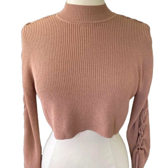 Aritzia Wilfred Size XS Cropped Mock Neck Sweater with Lace Up Arm Detail - Picture 2 of 10